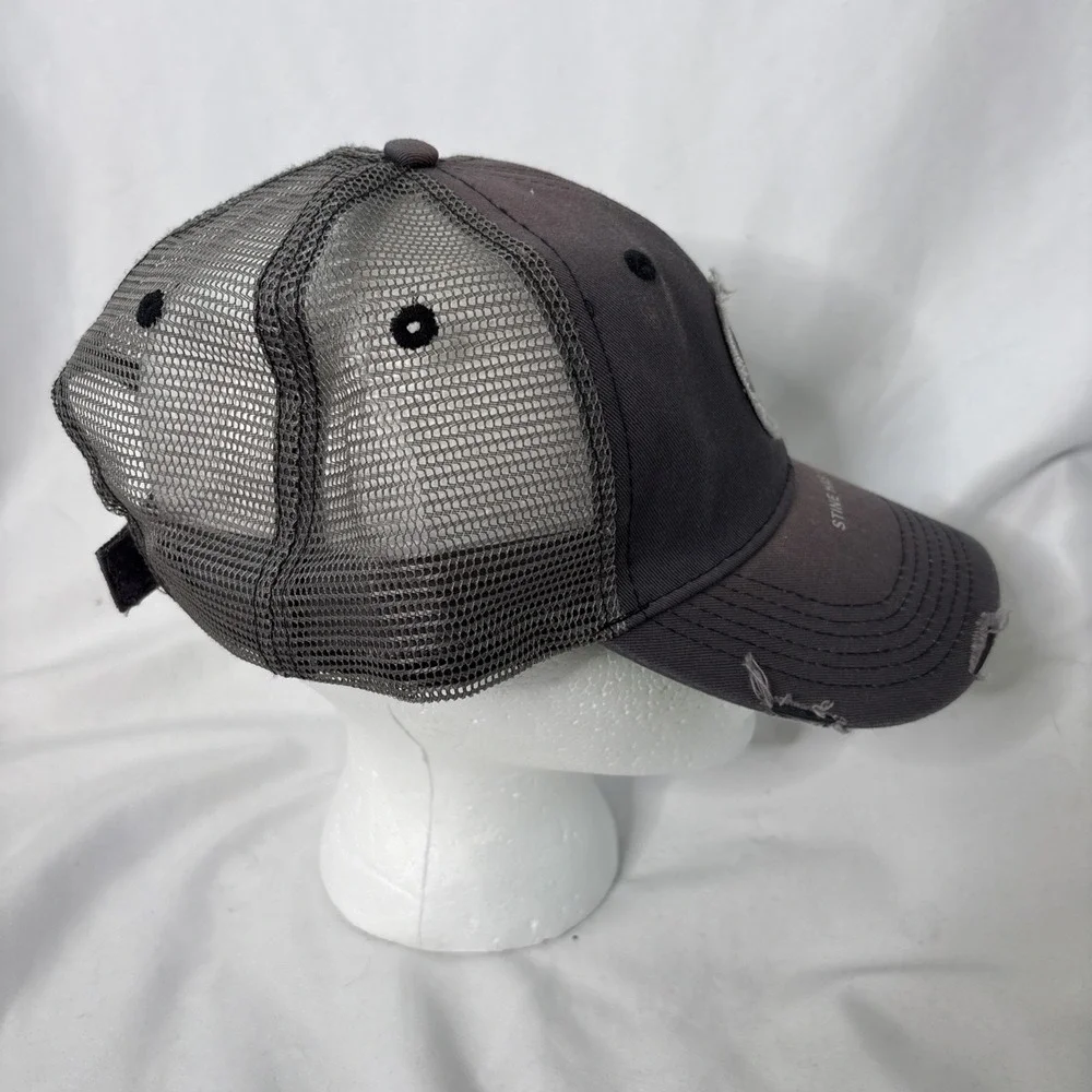 Stine‎ Has Yield Logo Trucker Hat Cap Gray Mesh Hook & Loop Distressed OS